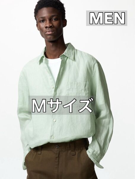 【美品】ユニクロ プレミアム リネンシャツ M長袖 麻
