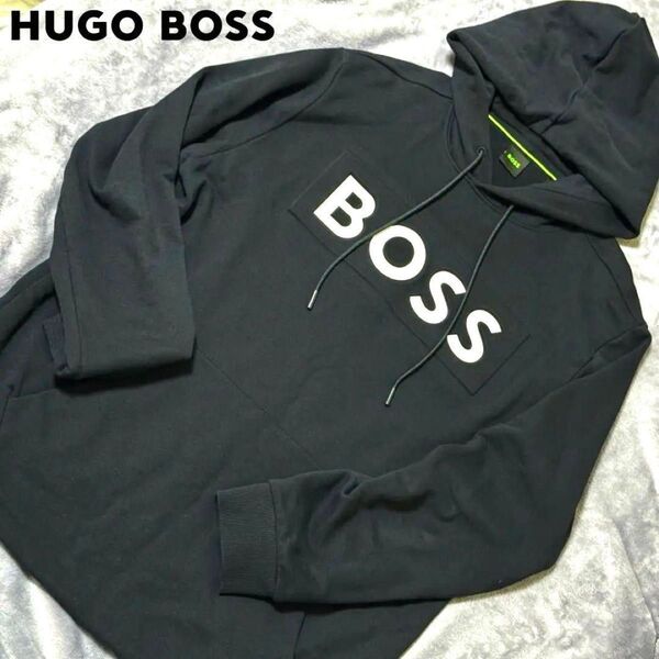 HUGO BOSS 美品 XL 大谷翔平 パーカー ビッグロゴ ブラック 黒 現行品 ヒューゴボス フーディ プルオーバー