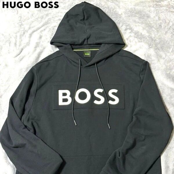 HUGO BOSS XL 大谷翔平着用 パーカー 立体ロゴ ブラック 黒 現行品 ヒューゴボス フーディ プルオーバー 美品