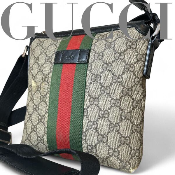 【威風堂々】 GUCCI グッチ GGスプリーム シェリーライン ショルダーバッグ 斜め掛け クロスボディ レザー PVC