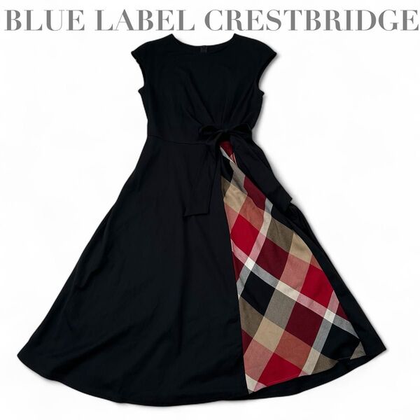極美品 ブルーレーベルクレストブリッジ BLUE LABEL CRESTBRIDGE モックロディーシルケットワンピース S