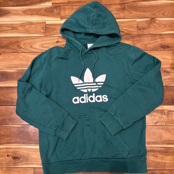 adidas グリーン フード付きパーカー S プルオーバー スウェット originals