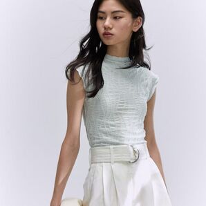 H&M ジャガードジャージートップス ミントグリーン