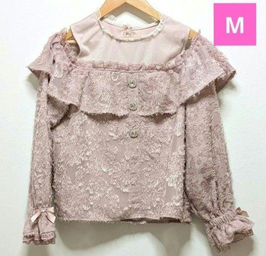 マジョレッティ アベイル オフショルダー レーストップス ピンク リボン M