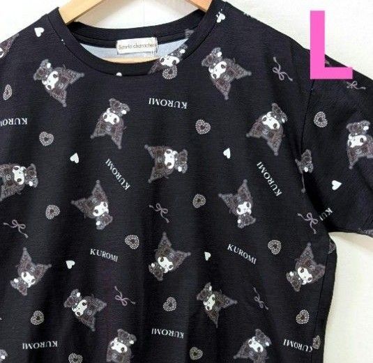 新品 クロミ Tシャツ L 黒 総柄 サンリオ キャラ服 推し活