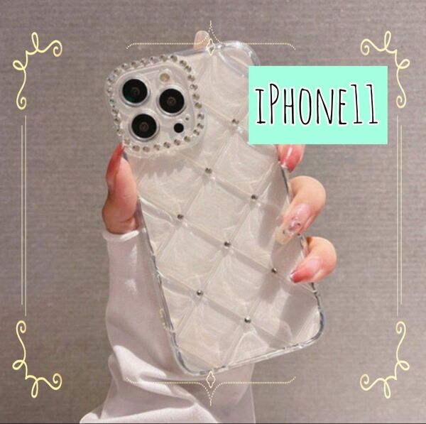 ☆iPhone11キルティングスマホケース ラインストーン☆ 新品 iPhoneケース レザークリア 黒韓国 大人かわいい