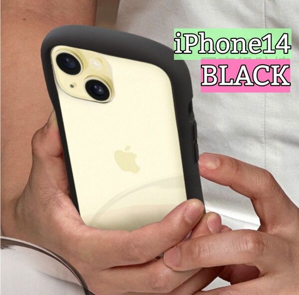 【新品】iPhone14ケース☆iFace風 ブラック黒 ストラップ取り付け可能 ワイヤレス充電可能