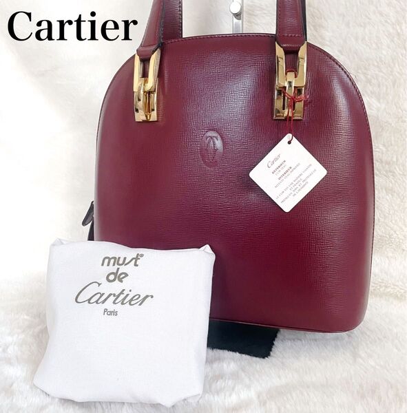 【希少・美品】Cartier カルティエ マストライン ハンドバッグ Cロゴ 本革 ボルドー レザー 金具 ゴールド
