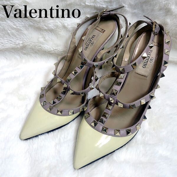 VALENTINO ヴァレンティノ スタッズ ストラップ パンプス エナメル