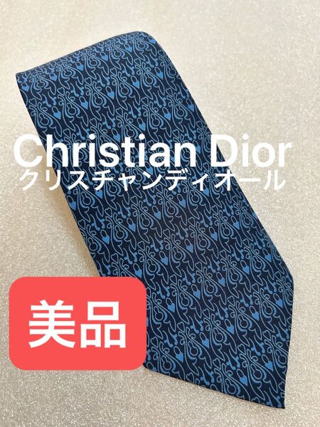 美品!Christian Dior クリスチャンディオール ブランド ネクタイ 総柄 パネル柄 シルク イタリア製