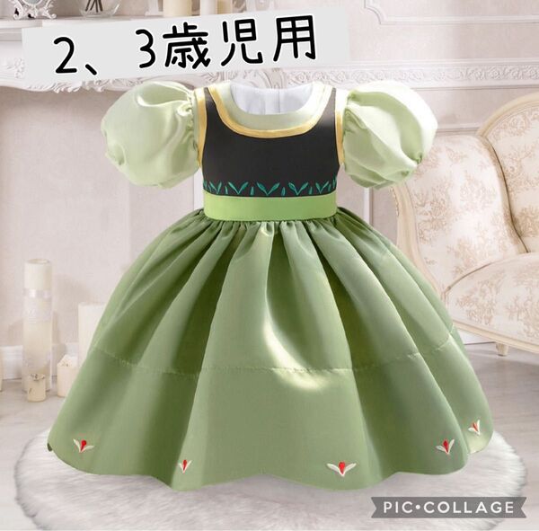 高見え 刺繍 プリンセス アナ風 ドレス 幼少 半袖 プレゼント