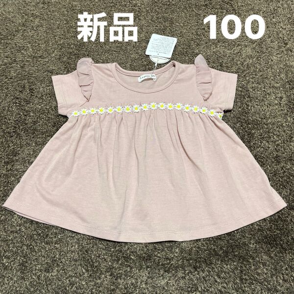 新品 タグ付き 100サイズ 半袖トップス チュニック キッズ 女の子 夏服 ピンク お花