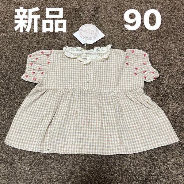 新品 タグ付き 90サイズ 半袖トップス チュニック ハート刺繍 ベビー 女の子 夏服
