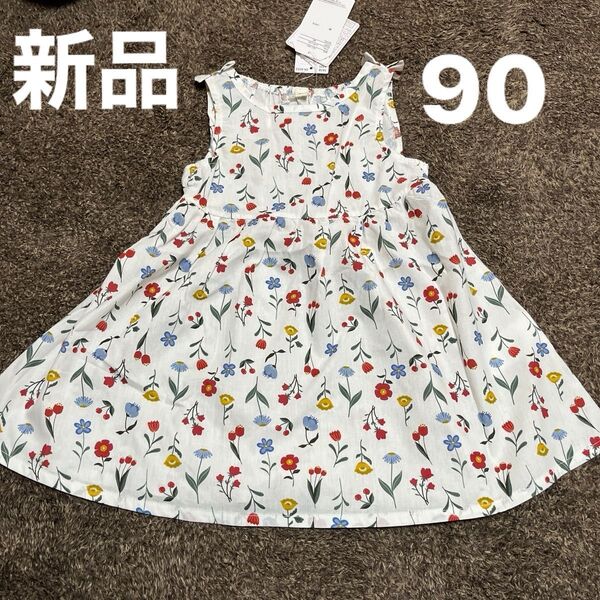 新品 タグ付き 90サイズ ノースリーブワンピース ベビー 女の子 お花柄 夏服 綿100