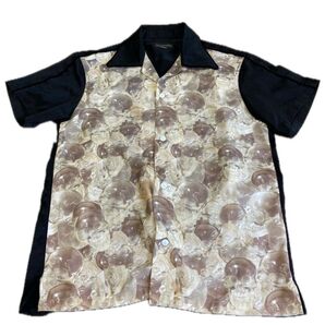 バンビーノ BAMBINO スカル柄 オープンカラーシャツ M ロカビリー ロック カジュアル