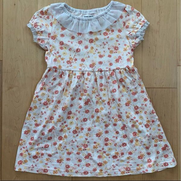 ワンピース bebe 花柄 120 半袖ワンピース 女の子 夏服 オレンジ