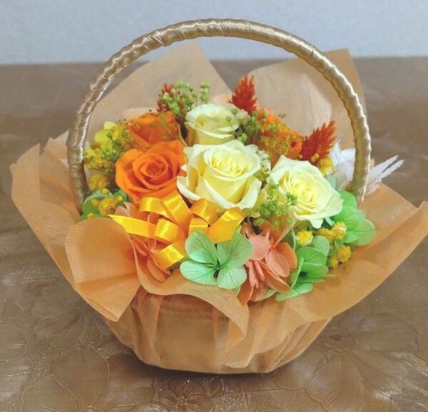 プリザーブドフラワーアレンジメント 誕生日 父の日 ブライダル ブーケ 花束 お供え花 籠アレンジ 母の日花