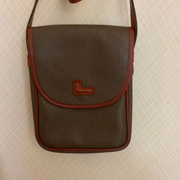 古着 ショルダーバッグ ブラウン ベージュ 鞄 lancel ランセル 斜め掛け 鞄 レザー調 レトロ 昭和