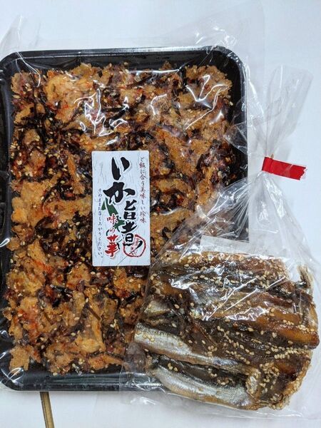 いか旨煮とししゃも浜焼2点セットです。