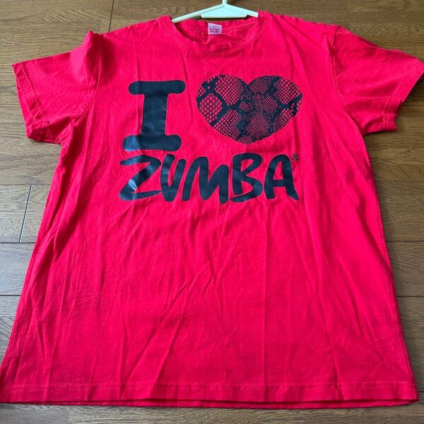 M/ Lサイズ【赤レッド×I スネーク柄ハート ZUMBAプリント 半袖Tシャツ 】