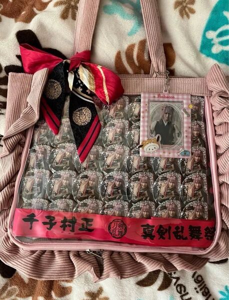 価格相談可*痛バッグ 痛バ コーデュロイ生地 くすみピンク ミュージカル刀剣乱舞 刀ミュ 千子村正 痛バッグ