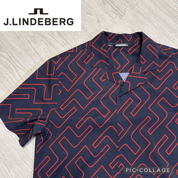 J.LINDEBERG ジェイリンドバーグ オープンカラー半袖シャツM ゴルフ