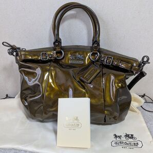 COACH ハンドバッグ パテントレザー ブラウン 光沢