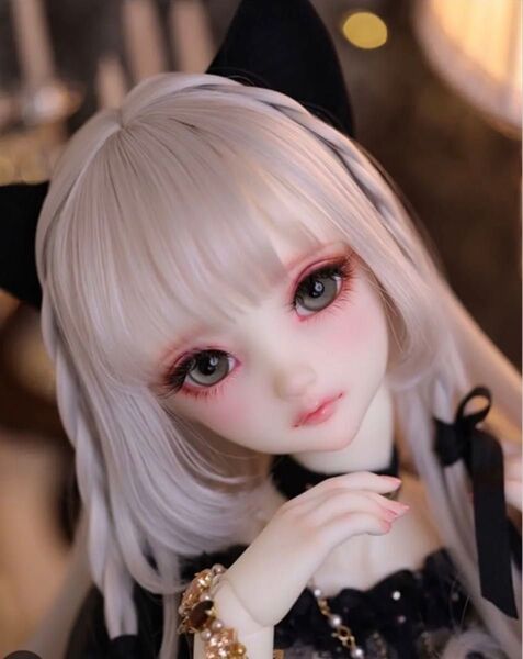 新品 ドールウィッグ 6〜7インチ シルバー ロング 姫カット カール SD BJD 銀髪 アレンジ前 ドール ウィッグ
