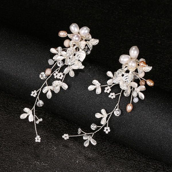 小枝 フラワー イヤリング ピアス ブライダル 結婚式 ウェディング シルバー アクセサリー