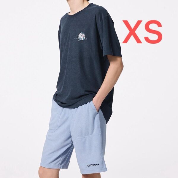 GU ちいかわ ドライパイルセット 半袖&ショートパンツ ネイビー XS ハチワレ CHIIKAWA ルームウェア