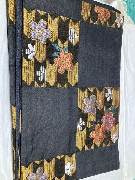 和風袋帯金糸 桜 刺繍 市松模様