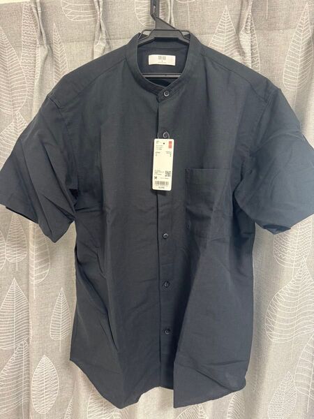 UNIQLO コットンリネンスタンドカラーシャツ ブラック Mサイズ