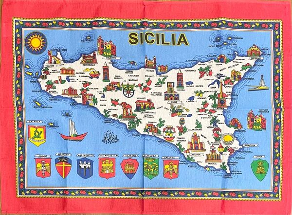 【新品】イタリア シチリア 地図 ティータオル キッチンタオル タペストリー
