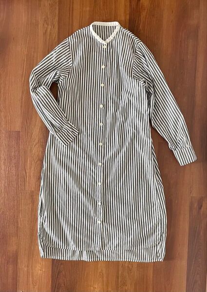 【定価¥22500】ハンドメイド シャツワンピース ストライプ グレー S