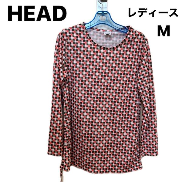 HEAD レディーステニスウェア長袖チェックTシャツ Mサイズシャーリングリボン