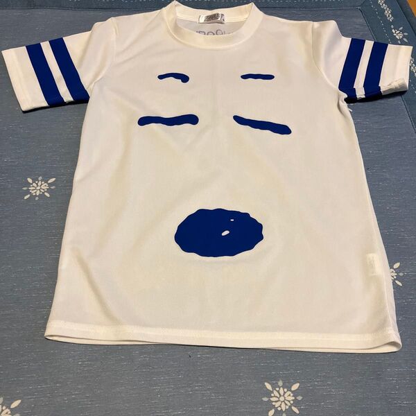 可愛いSNOOPYプリントTシャツ 白 青ラインユニセックスS 男女兼用PEANUTS