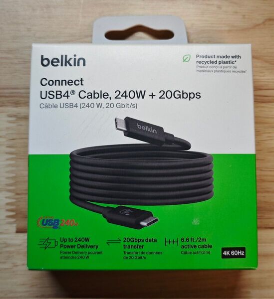 新品 未開封 belkin USB4 ケーブル 2m 240W 20Gbps INZ004 ベルキン