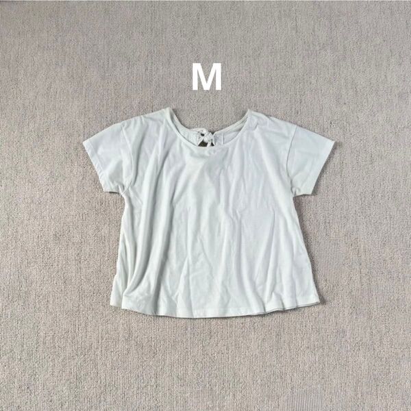 ホワイトリボン付きTシャツ M Tシャツ 半袖 カットソー トップス ホワイト 白 無地