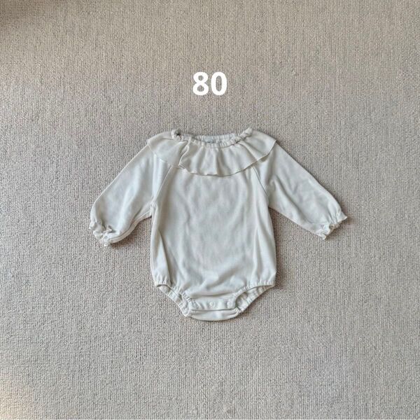 アイボリー フリル付きロンパース 80 ベビー服 ロンパース 女の子 キッズ 子供服 長袖 白