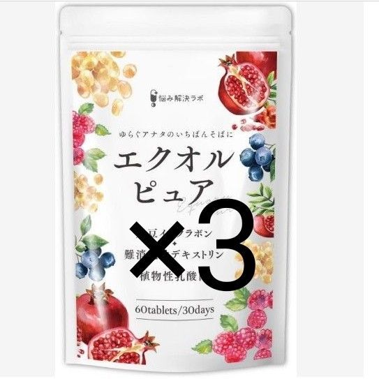 3袋セット【女性特有のお悩みに】エクオルピュア 大豆イソフラボン 42mg 乳酸菌 大豆イソフラボン