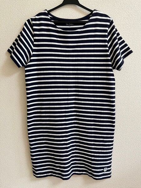 ボーダー 半袖 ワンピース M ネイビー 白 ホワイト ロングtシャツ ロングTシャツ top sider 丸襟 トップサイダー
