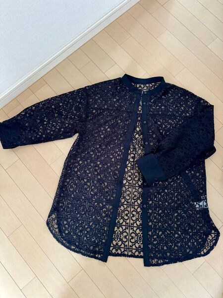 総レースブラウス シアーブラウス レース シャツ ジャケット 長袖ブラウス