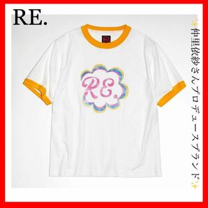 RE. 仲里依紗 リンガー クラウドロゴ 半袖Tシャツ ホワイト/オレンジ アールイードット