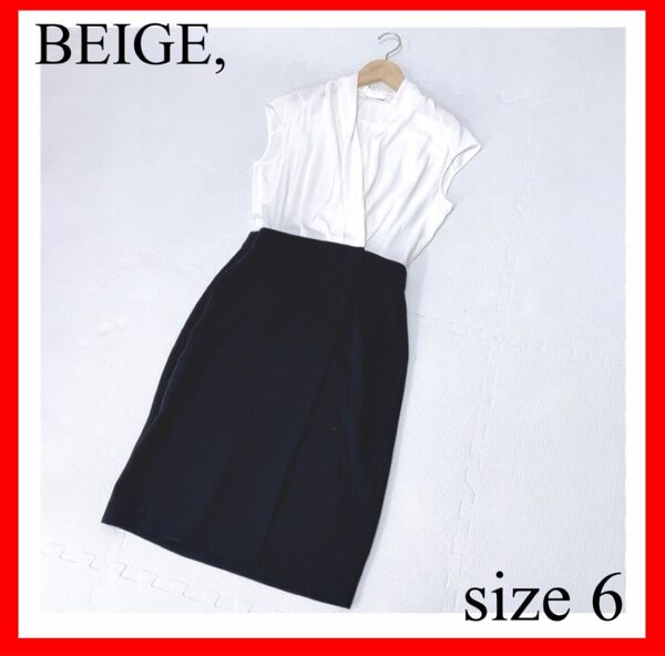BEIGE, ベイジ フレンチスリーブ ラップワンピース カシュクール バイカラー