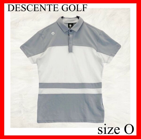 DESCENTE GOLF ポロシャツ グレー ホワイト size O ゴルフウェア 半袖ポロシャツ