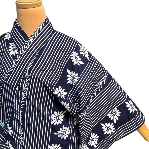 PP559 浴衣 着物 綿 白 紺 対象身長~155cm 夏季限定販売 送料無料