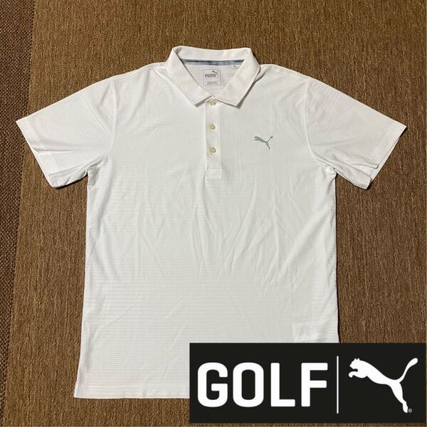 未使用 プーマゴルフ 半袖ポロシャツ ドライ生地 ソリッドライクボーダー柄 白 L PUMA GOLF ゴルフウェア