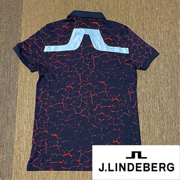 未使用 ジェイリンドバーグ 総柄 バックブリッジロゴ ゴルフウェア 半袖ポロシャツ サイズM J.LINDEBERG