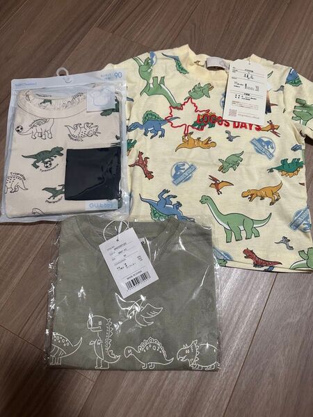 新品未使用 恐竜 ベビー キッズ Tシャツ 90 3枚セット 半袖 夏服 まとめ売り 綿100