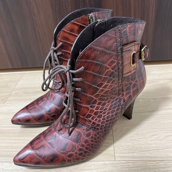 美品!ラボキゴシ ワークス 本革レザー クロコ型押 ショートブーツ22.5日本製